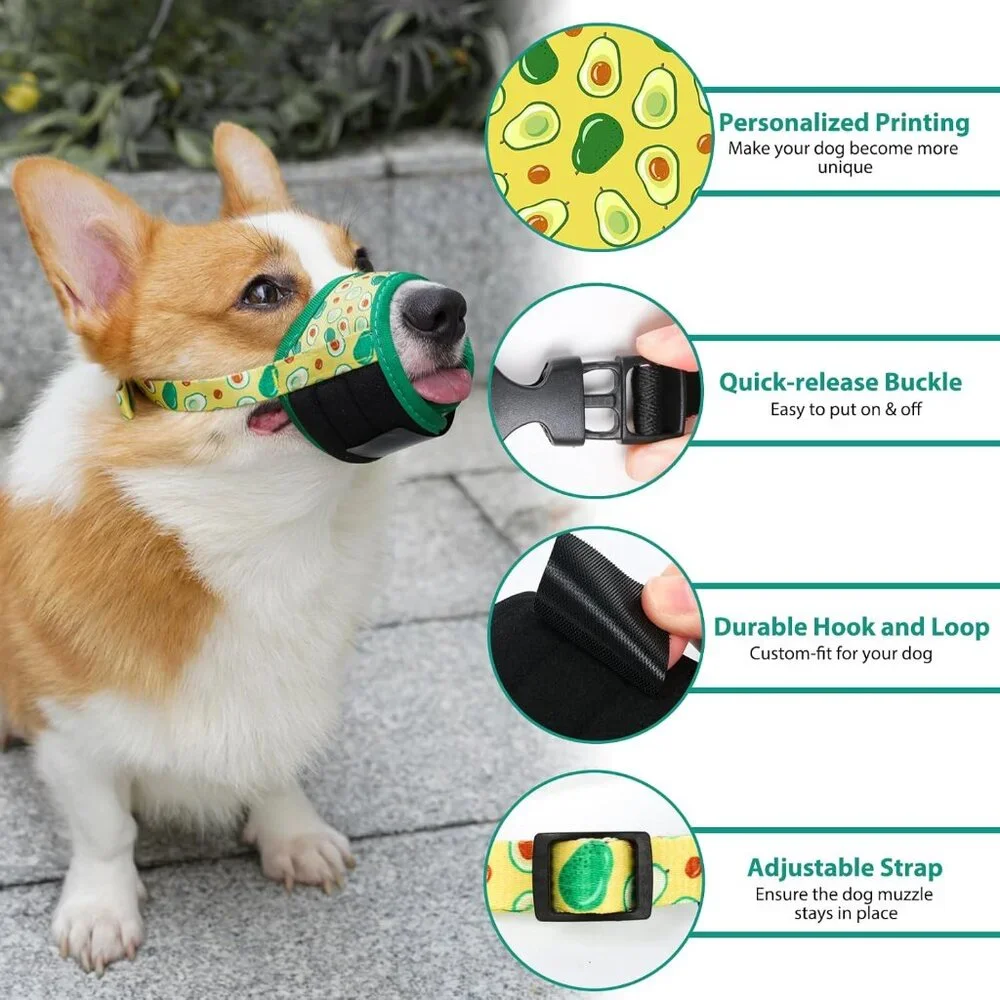 Dog Muzzle Avocado Printed Dog Muzzle for Small Dog, Breathable & Soft - Small